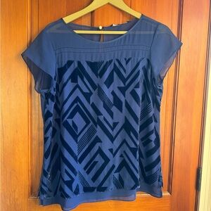 White House Black Market NWT Blue Sheer & Velvet Geometric Blouse